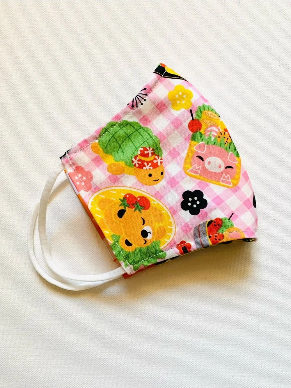 NEW Handmade Pink Gingham Bento Print Kids Cotton Face Mask